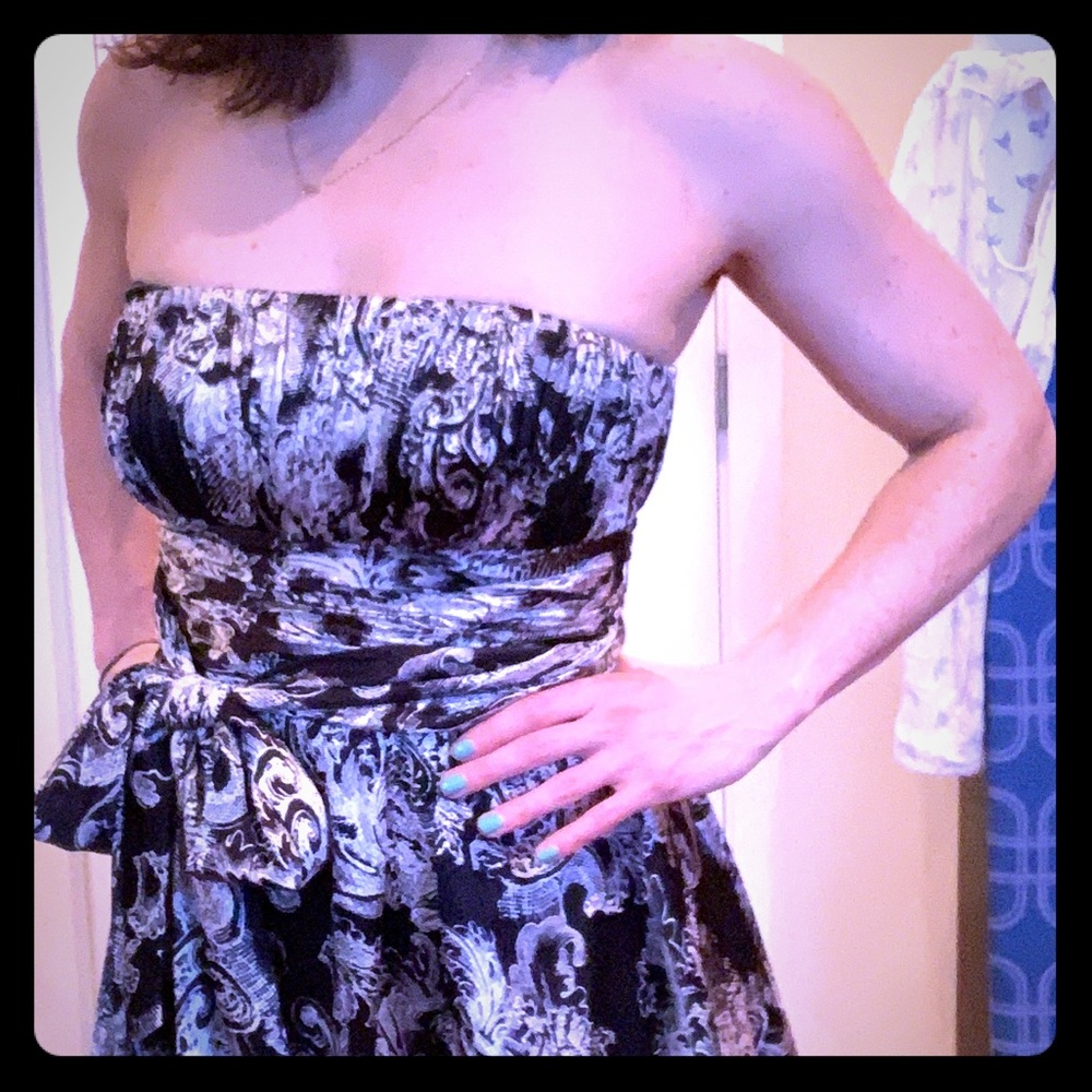 BCBG Maxazria silk cocktail dress, black & silver